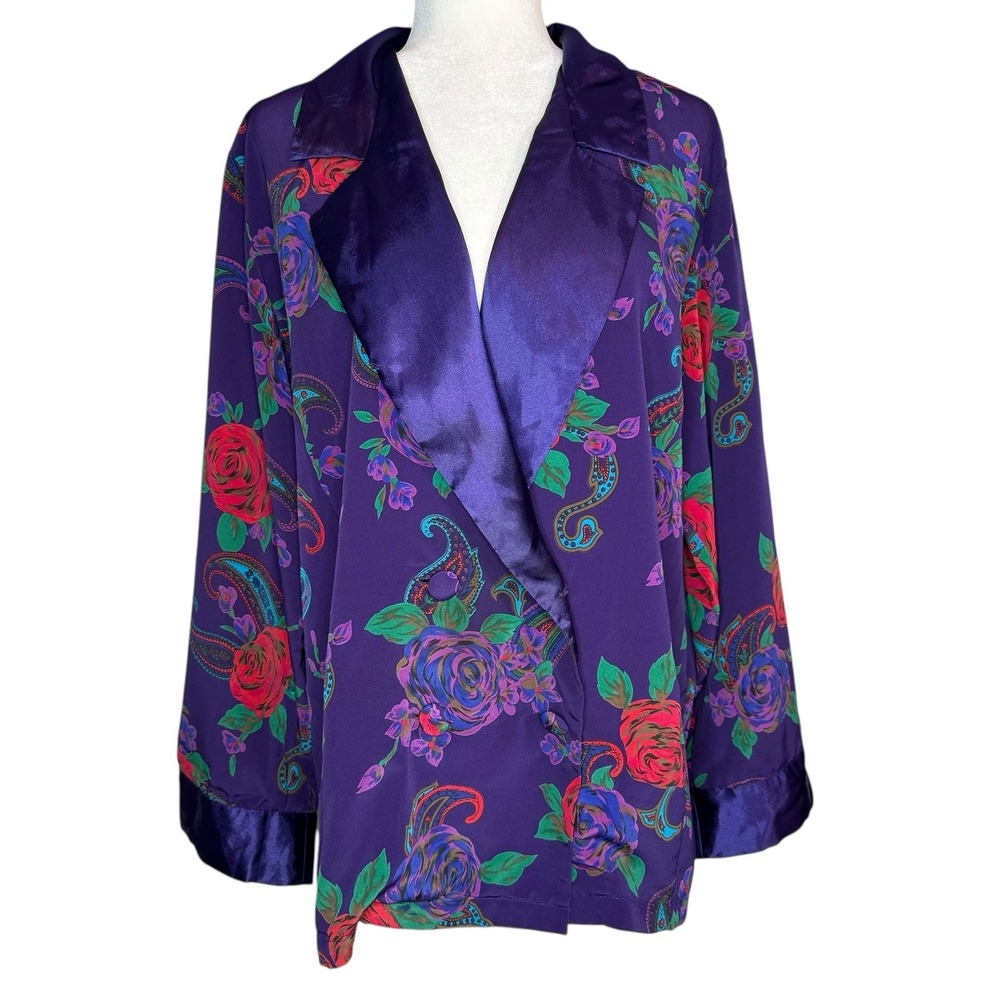 Vintage 90s Victoria's Secret Satin Jacket L Gold Label Double Breasted Blazer